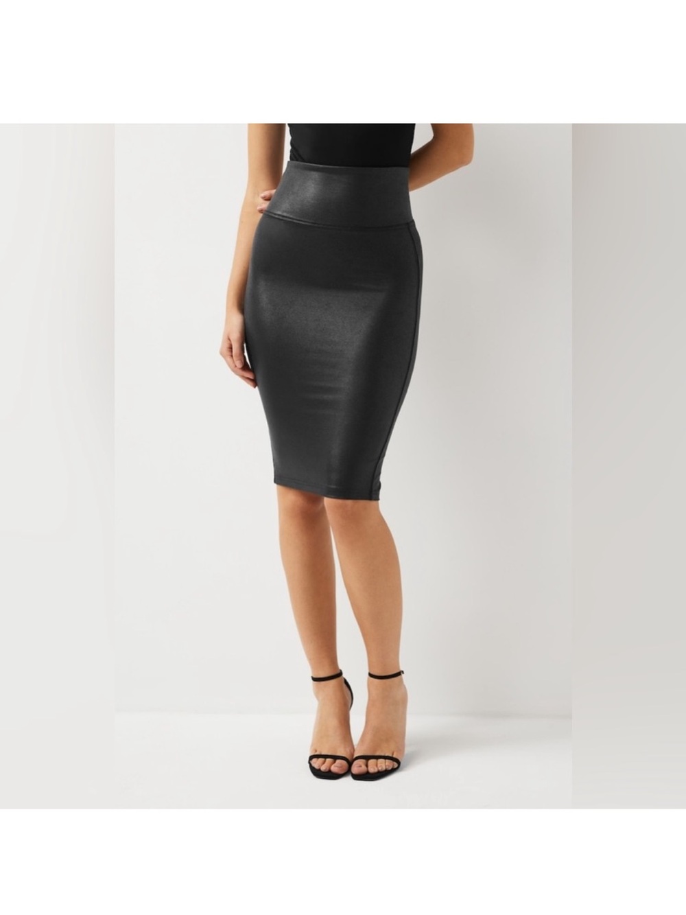 NWT Spanx Black Faux-Leather Pencil Skirt - Classic High-Waist